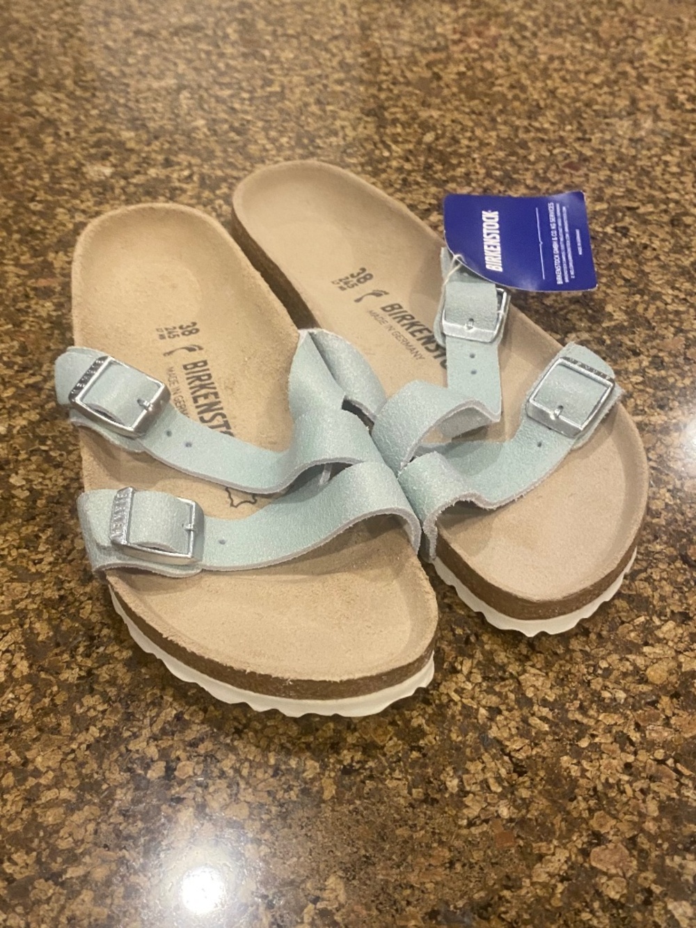 Birkenstock Yao Balance EU38/US7 Narrow Fit Washed Met-Aqua Suede